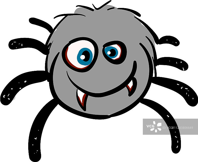 有趣的微笑灰色蜘蛛，带着血腥的牙齿图片素材