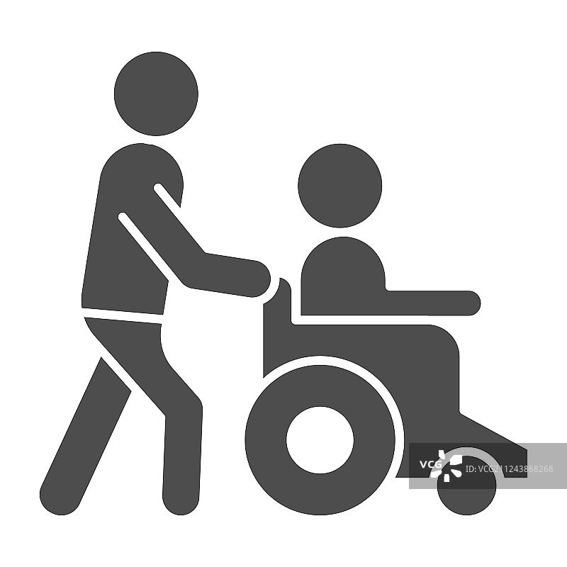 帮助残疾人固体图标的人在轮椅上图片素材