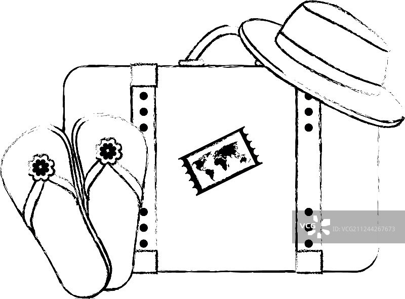 带夏日帽子和凉鞋的旅行箱图片素材