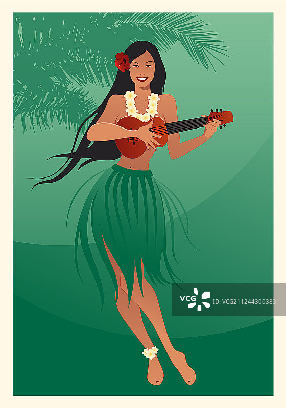 穿着裙子的美丽微笑的夏威夷女孩图片素材