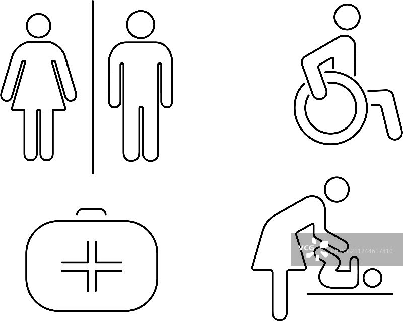 公共厕所线性图标的设置图片素材