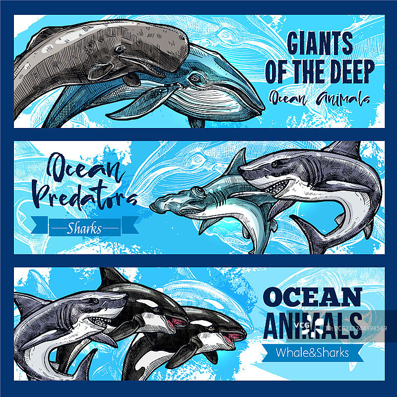 巨型动物的深海旗帜设置图片素材
