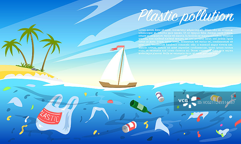 海洋污染塑料瓶子和袋子垃圾图片素材