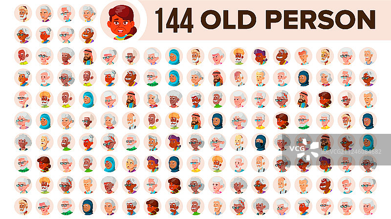 老人头像设置多种族面孔图片素材
