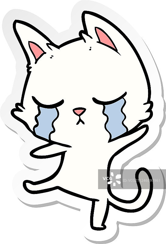 一个哭泣的卡通猫表演舞蹈的贴纸图片素材