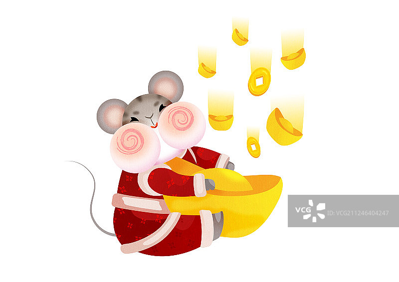 鼠年-元宝-女孩图片素材