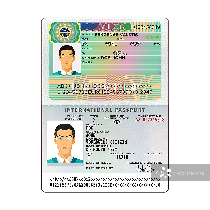 国际开放护照与拉脱维亚签证图片素材