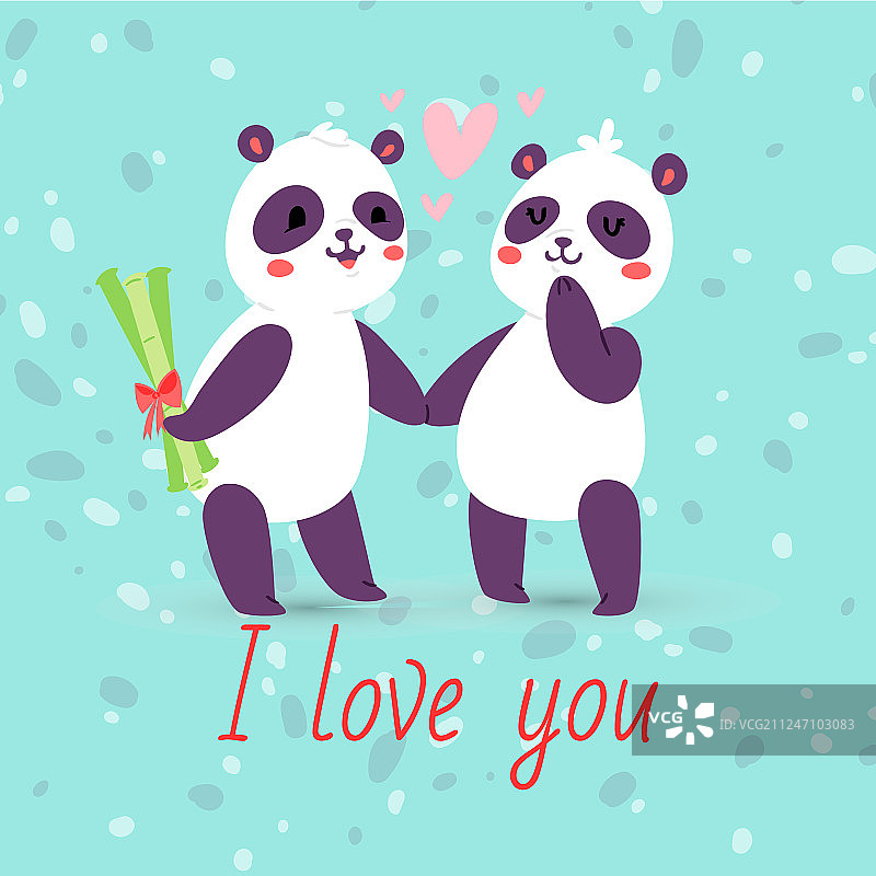 熊猫情侣相爱横幅贺卡图片素材