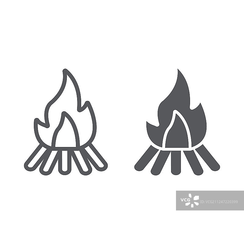 篝火线和字形图标火和燃烧图片素材