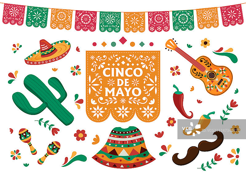 五月五日节集墨西哥文化装饰图片素材