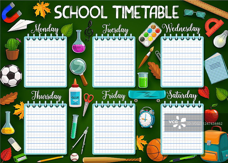 工作时间表在整个星期的学校文具图片素材