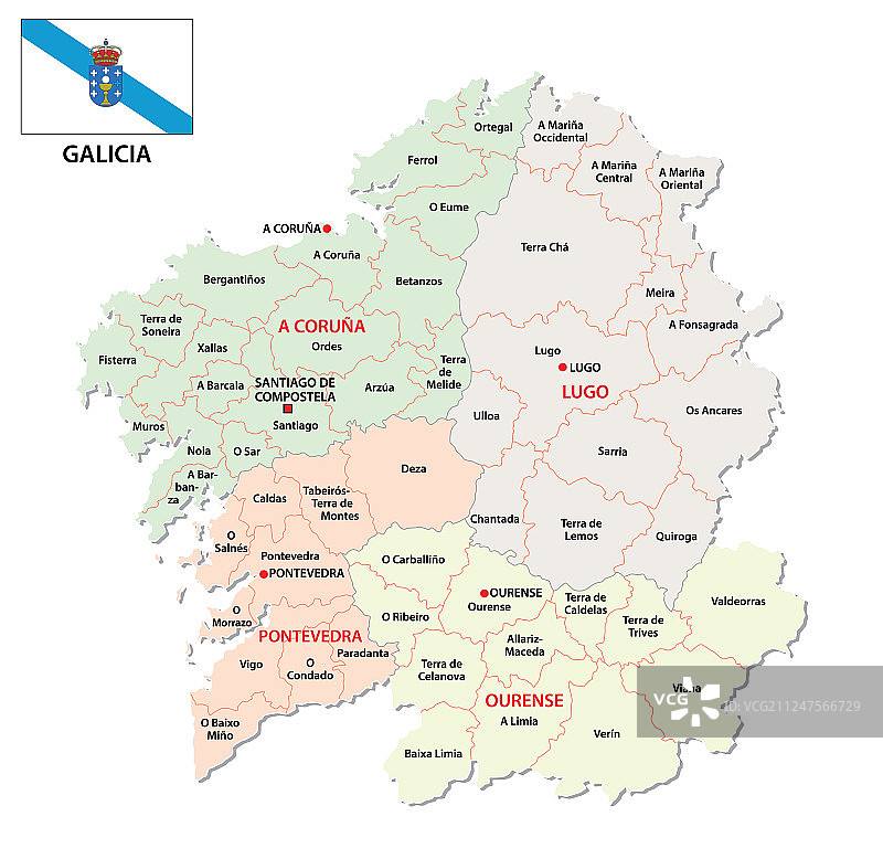 加利西亚行政和政治地图图片素材