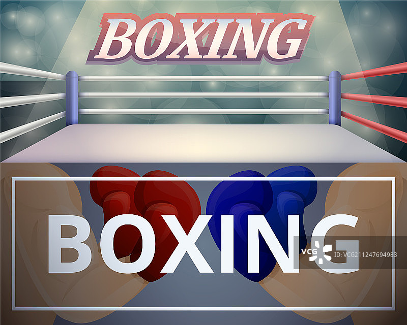 拳击赛环形旗帜设置卡通风格图片素材