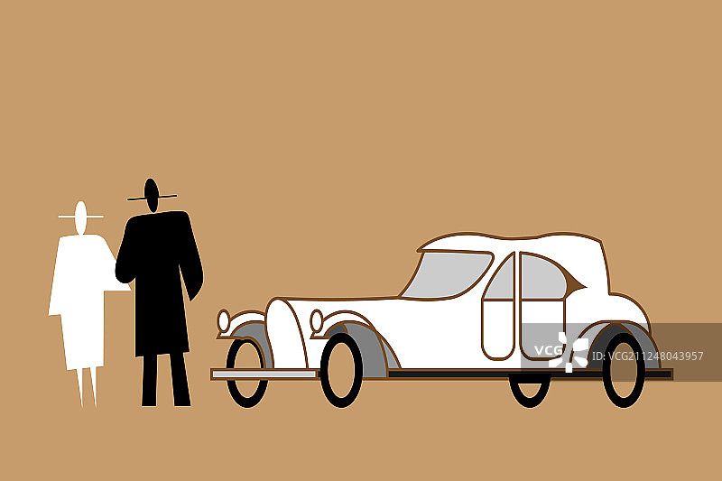 男人和女人站在一辆复古车旁边图片素材