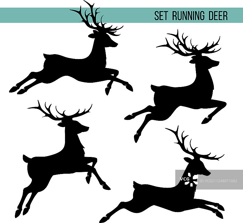 设置奔跑的鹿的剪影图片素材