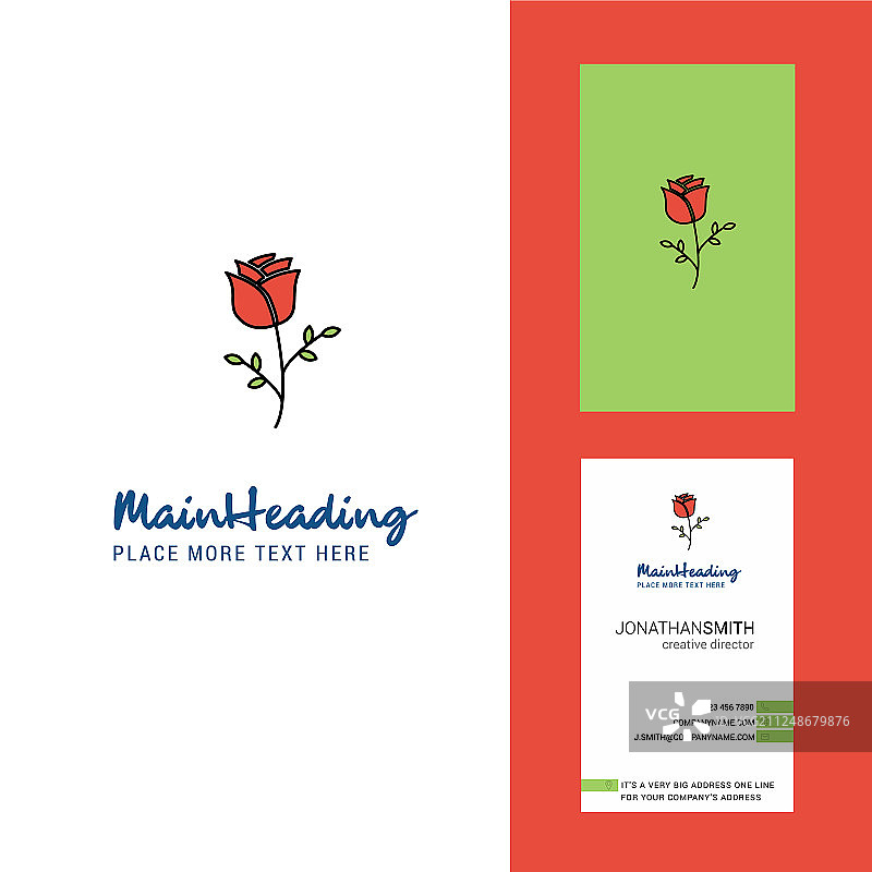 玫瑰创意logo和名片垂直图片素材