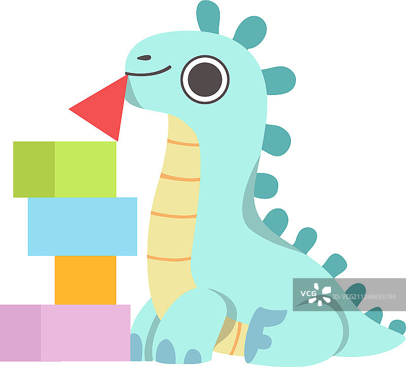 可爱的蓝色小恐龙在玩玩具金字塔图片素材