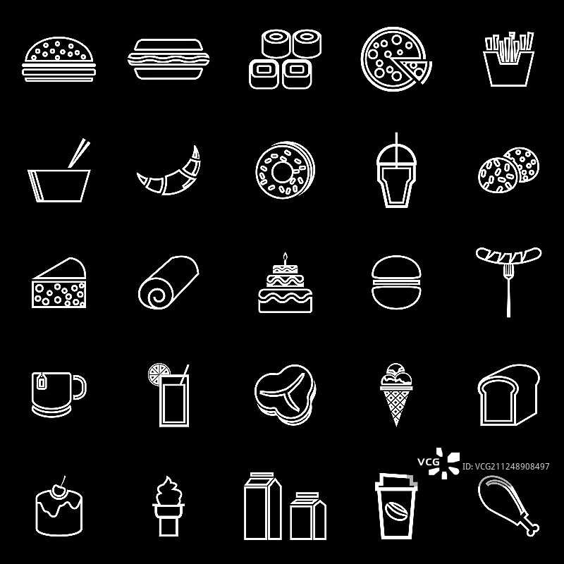 流行的食品系列图标在黑色的背景图片素材
