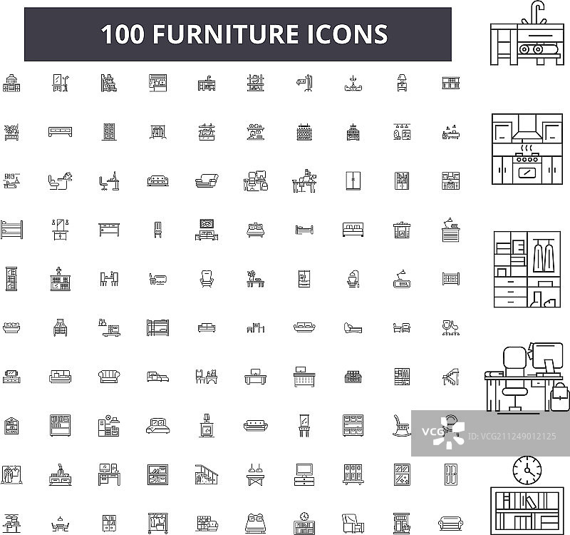 家具可编辑线图标100套图片素材