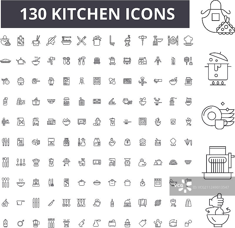 厨房可编辑线图标100套图片素材