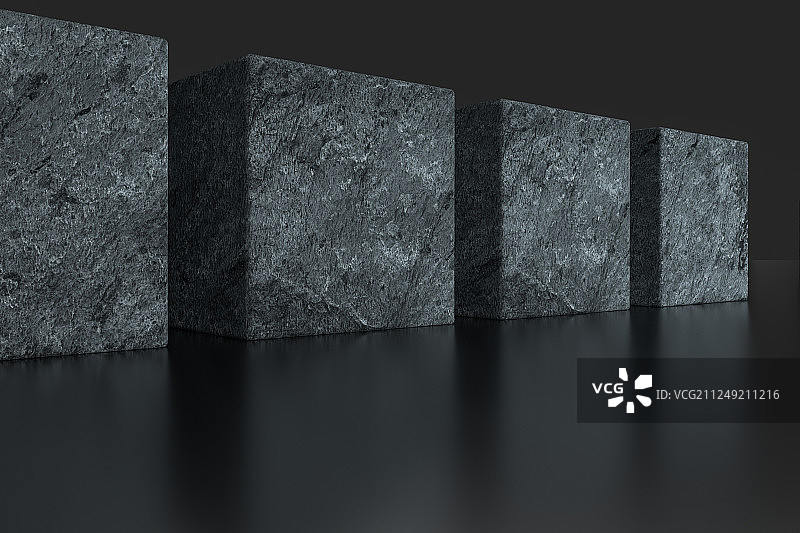 排列整齐的黑色岩石方块，三维渲染图片素材