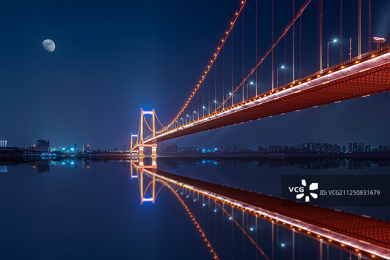 武汉鹦鹉洲桥夜景图片素材