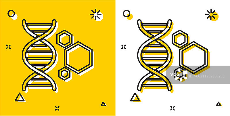 黑色基因工程图标孤立在黄色上图片素材