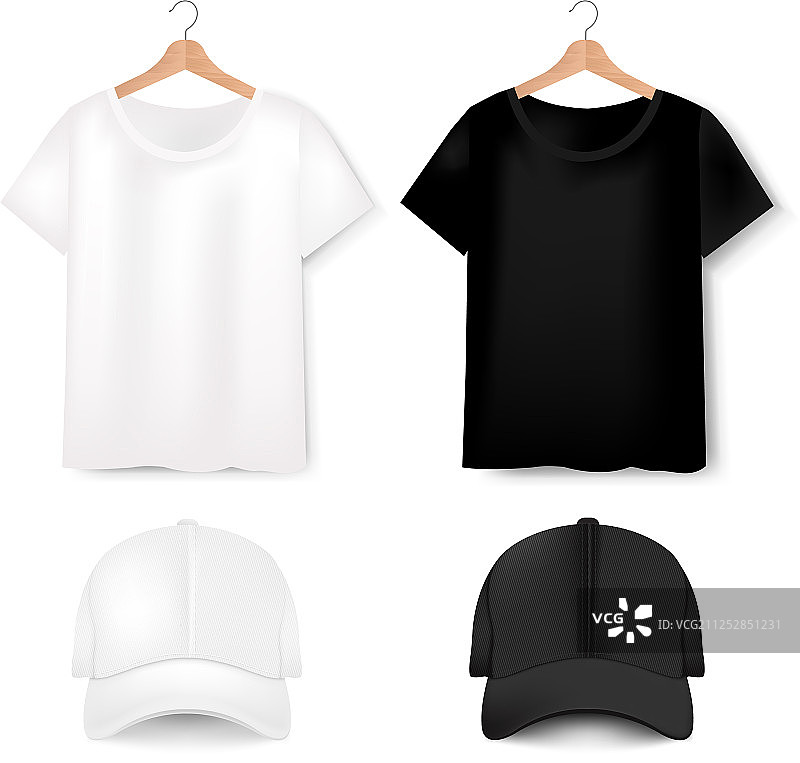 正面的t恤和棒球帽上的白色图片素材