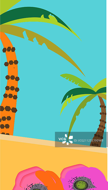 夏季热带背景与棕榈树的天空图片素材