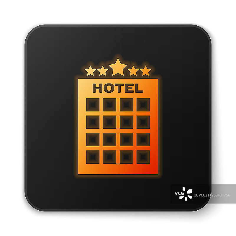 橙色发光的酒店建筑图标孤立图片素材