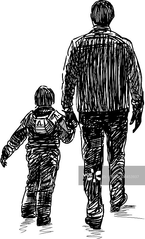 画一个男人和他的孩子在散步图片素材