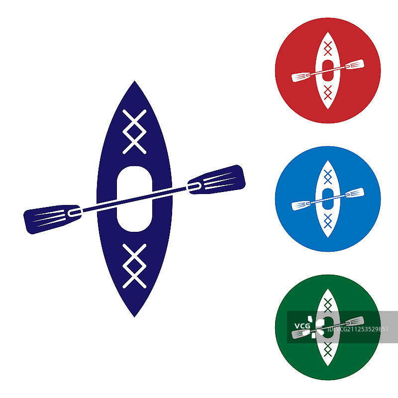蓝色皮艇和桨图标孤立在白色图片素材