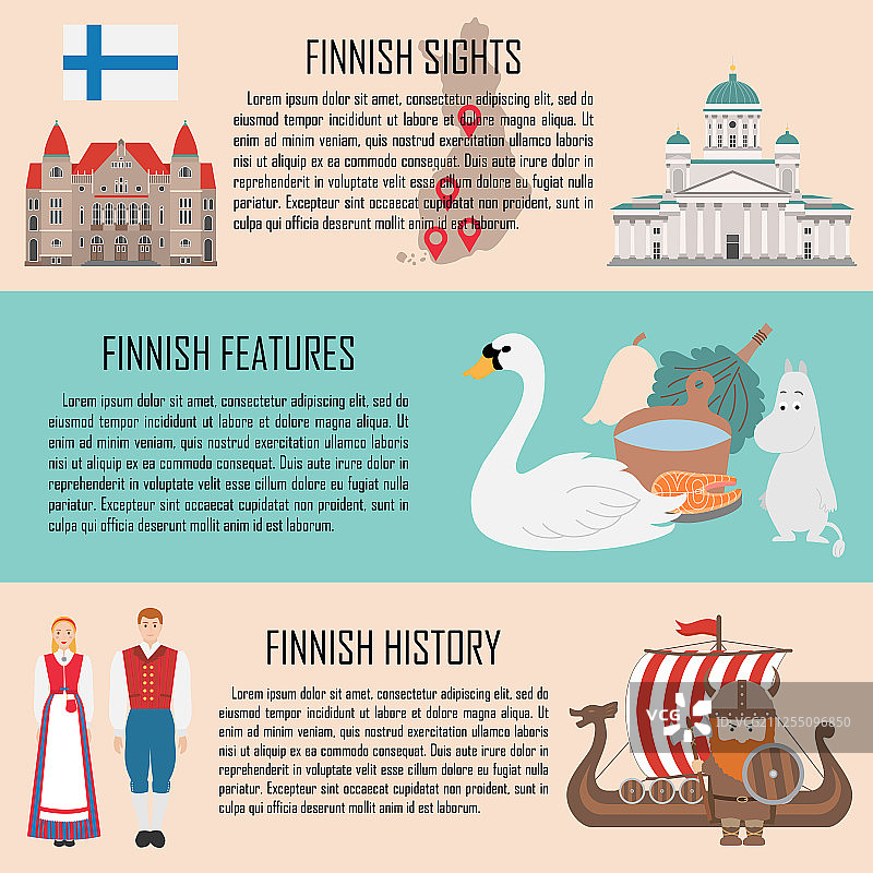 芬兰旗帜设置芬兰景点特色图片素材