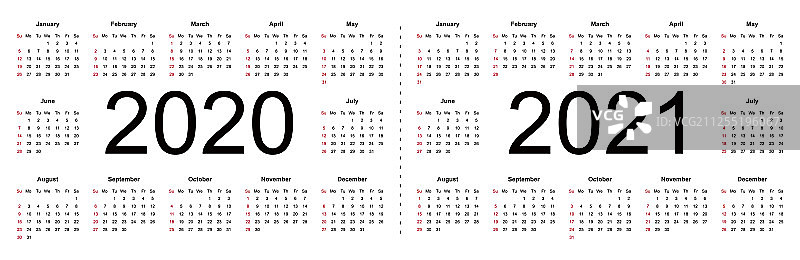 2020年和2021年的简单日历布局图片素材