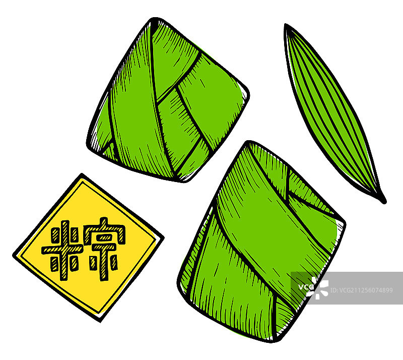 端午节粽子手绘线条扁平矢量插画图片素材