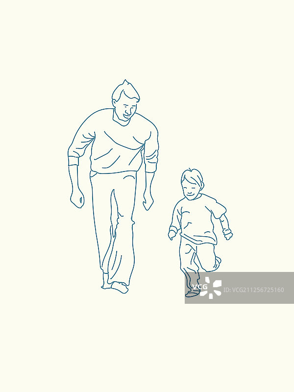 亲子插画父亲与孩子嬉戏玩耍线稿插画图片素材