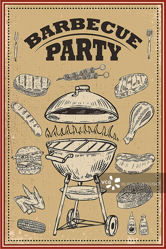 手绘的烧烤派对海报图片素材