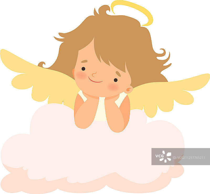 可爱的女孩天使与灵光和翅膀可爱图片素材
