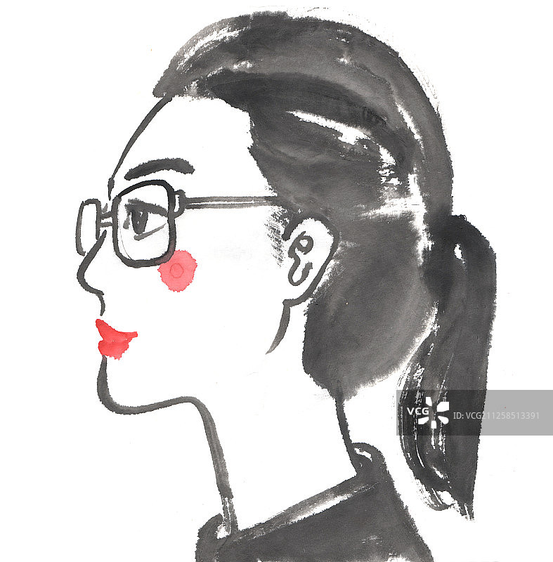 中国画水墨画-人物头像侧面像图片素材