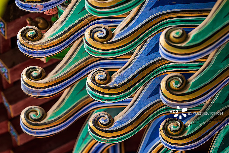 亚洲中国河南省郑州市胡公祠古代建筑斗拱结构图片素材