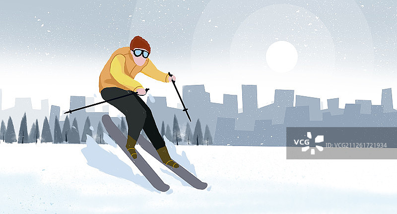 在户外的越野滑雪的运动员横图图片素材
