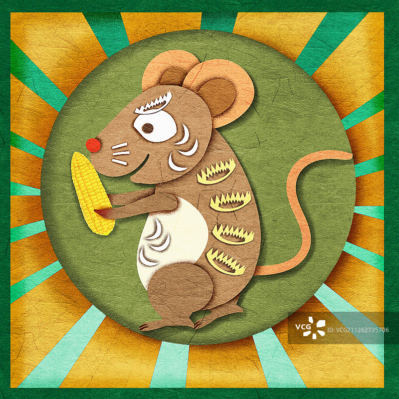 立体剪纸风十二生肖鼠年老鼠插画图片素材