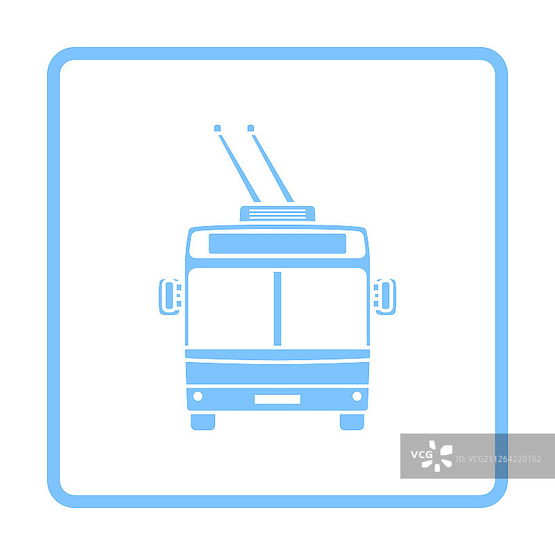 无轨电车图标前视图。蓝色的框架设计。矢量插图。图片素材