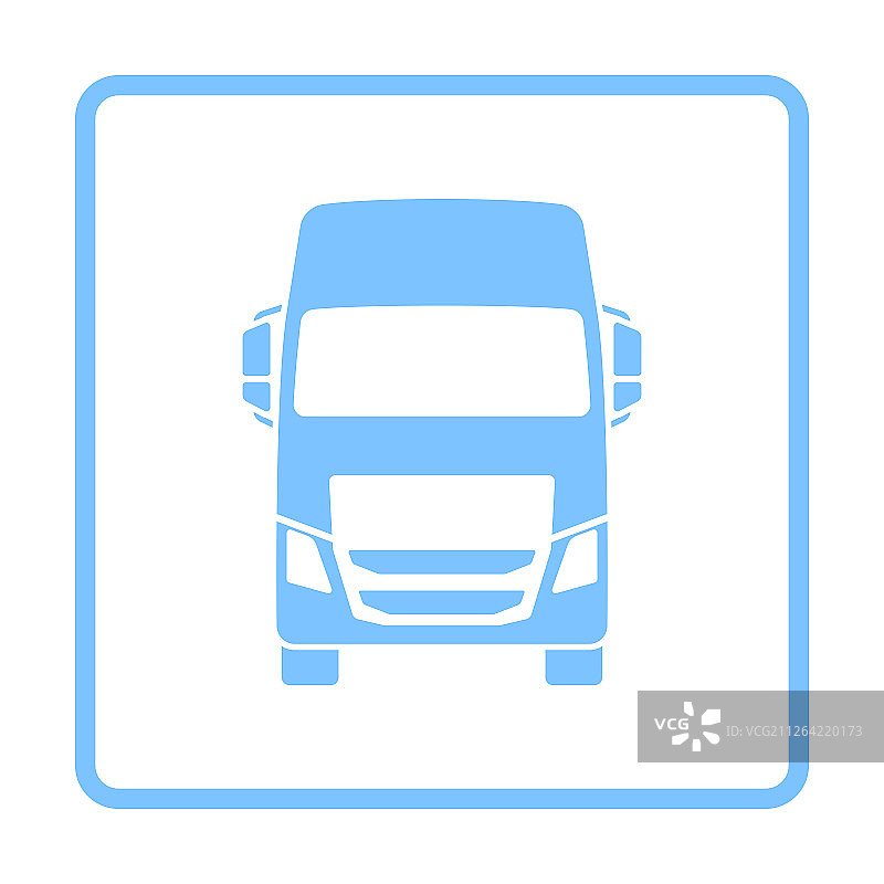 卡车图标前视图。蓝色的框架设计。矢量插图。图片素材