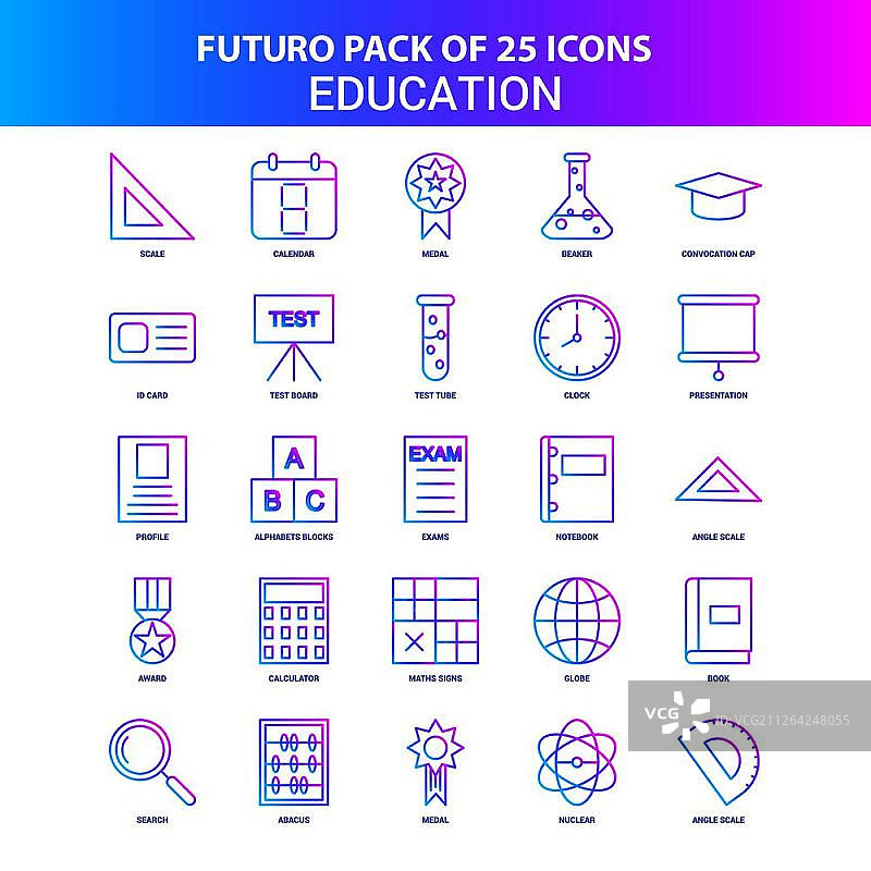 25个蓝色和粉色未来教育图标包图片素材