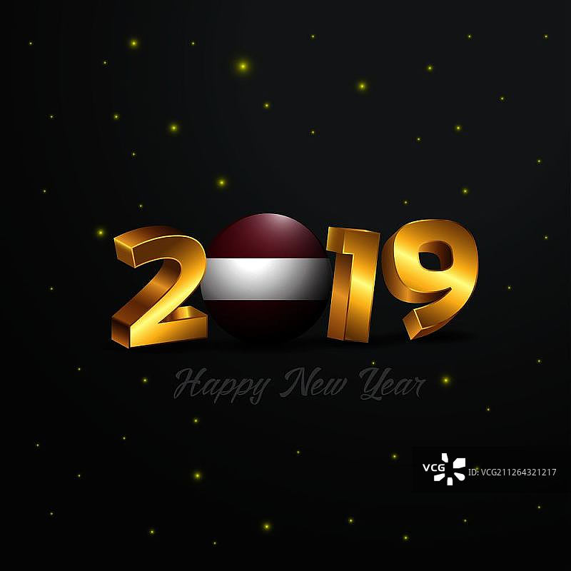 2019年新年拉脱维亚国旗排版。抽象的庆祝活动背景图片素材
