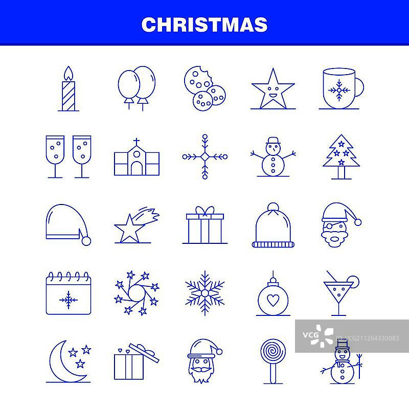 圣诞节线图标Web，打印和移动UX/UI工具包。如:圣诞节，月亮，光，星星，圣诞节，圣经，家，教堂，象形文字包。——矢量图片素材