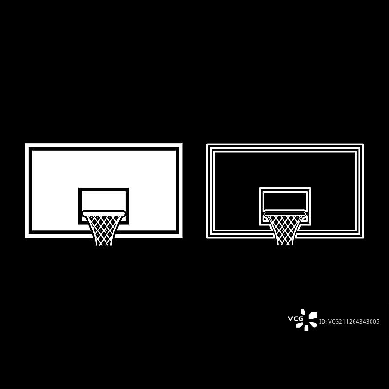 篮球篮板球篮球箍在篮板球图标轮廓设置白色矢量插图平面风格简单的图像。篮球篮板球篮球hoop在篮板球图标轮廓设置白色矢量插图平面风格的形象图片素材