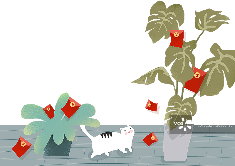 盆栽里的红包与猫图片素材