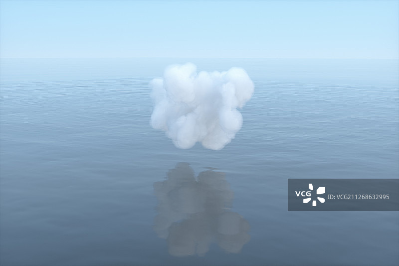 水面上漂浮的云朵与倒影 三维渲染图片素材